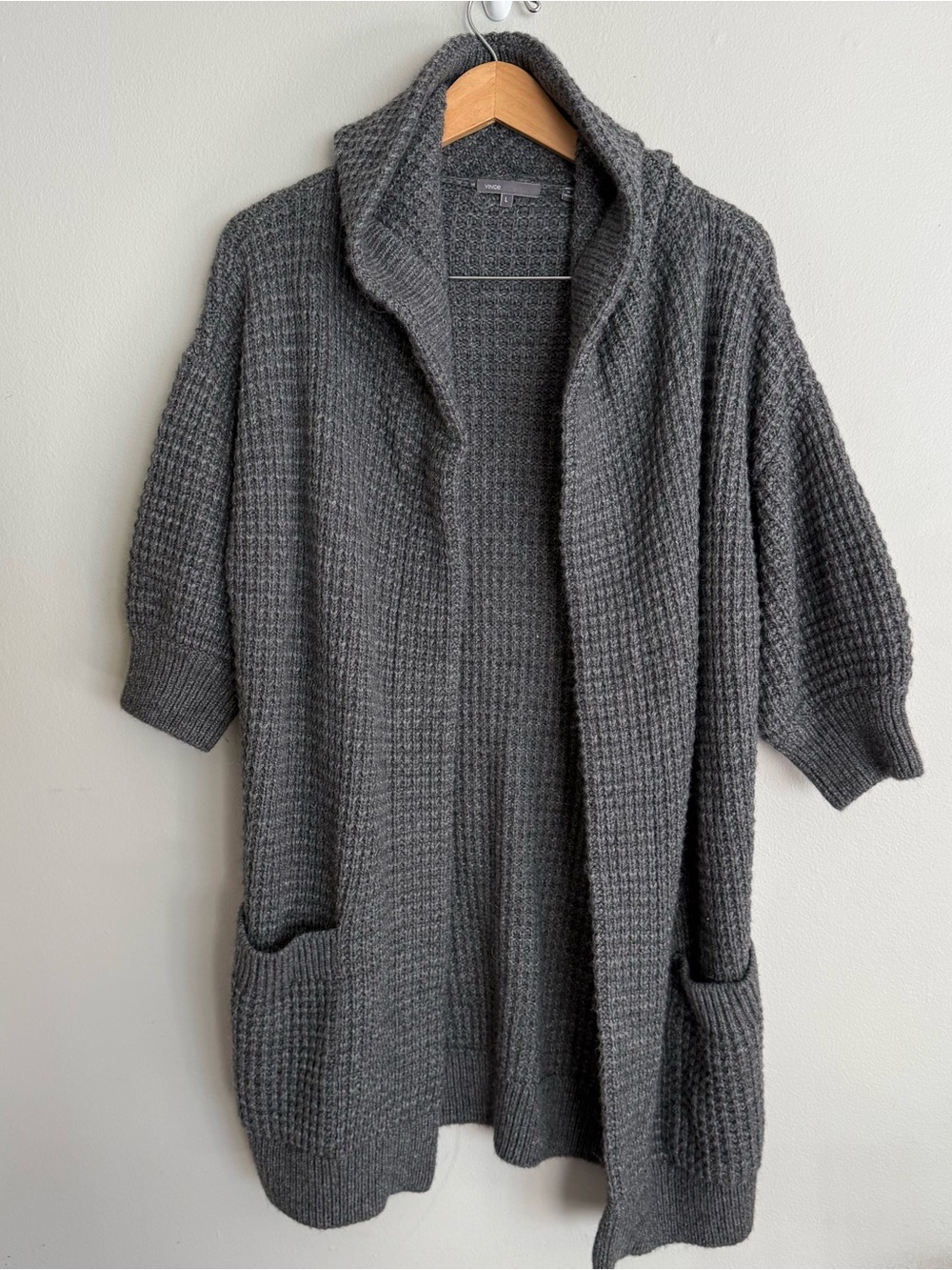 Vince Women's L Cardigan Knit Sweater Dark Gray Alpaca Wool Hood